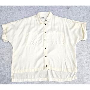 Jetty 100% Tencel Button Up Blouse Shirt Top, Oversized, Boxy, Hi-Low, W Sz L